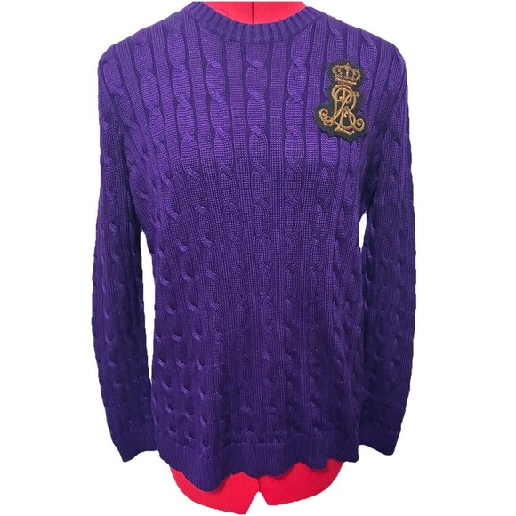 Lauren Ralph Lauren Sweaters - Lauren Ralph Lauren Women’s Purple Cable Knit Sweater With Logo Size Medium